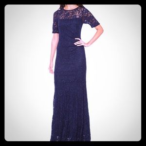 One by Eight Short Sleeve Lace Evening Gown